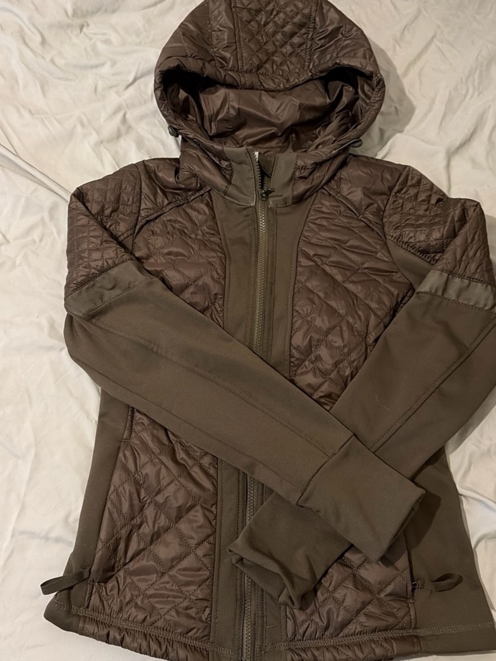 Athleta Quilted Hooded Jacket in Brown